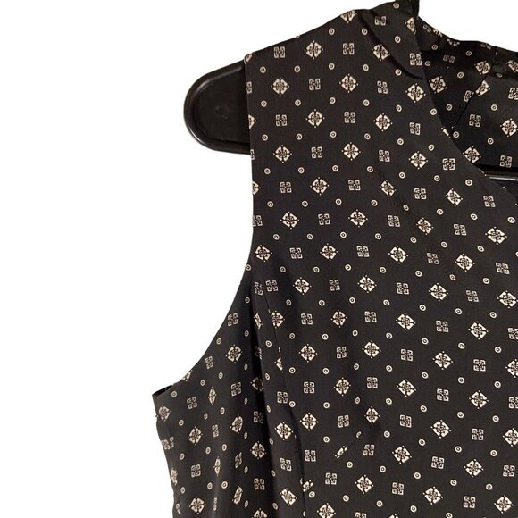 Technology Art Dress Large A line Short Geometric Black Cream Sleeveless Career - Picture 5 of 8